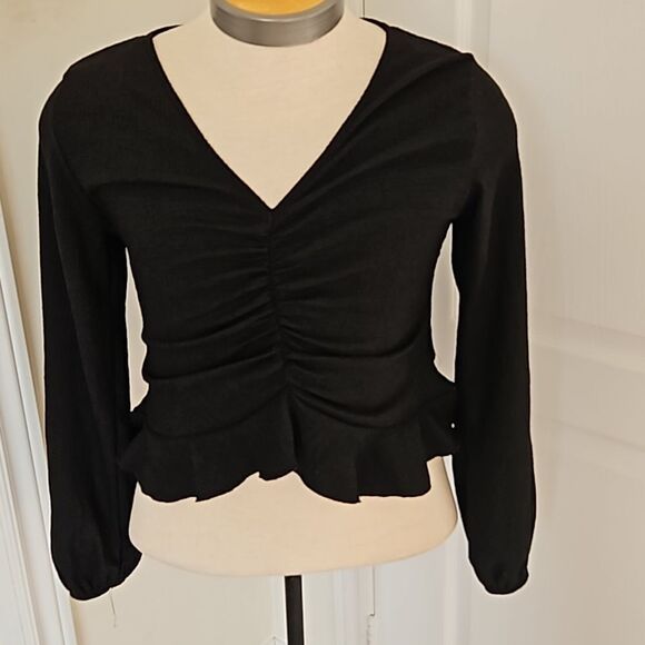H&M Ruffled Long Sleeves Top Medium Black - Picture 6 of 16